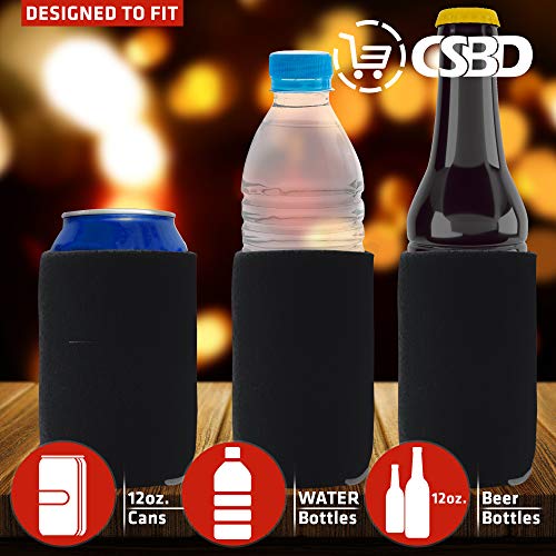 CSBD Beer Can Coolers Sleeves, Soft Insulated Reusable Drink Caddies for Water Bottles or Soda, Collapsible Blank DIY Customizable for Parties, Events or Weddings, Bulk (Christmas Party 12 Pack)