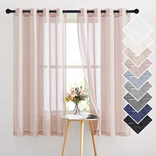 NICETOWN Linen Blend Semi Sheer Curtains 63" L for Nursery, Decorative Grommet Flax Texture Semitransparent Casual Window Treatment Privacy Protect for Flat/Apartment, 52" W, 2 PCs, Dusty Blush