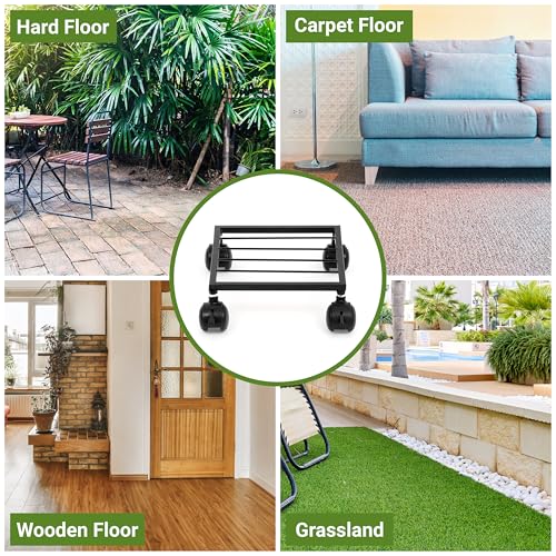 Image of Livzing 4 Pcs 10 Inch Metal Plant Stand with Lockable & unlockable Wheels, Flower Pot Stand - Square Planter Stands for Indoor, Outdoor, Home, Garden Heavy Duty Powder Coating Gamla Holder for Balcony
