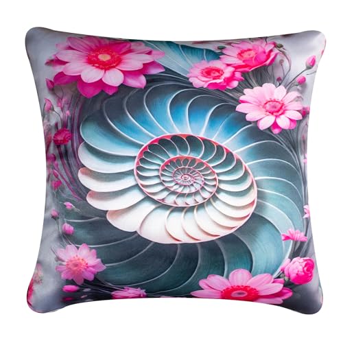 Image of 3D Decorative Satin Sofa Cushion Covers Set of 5, 16 inch x 16 inch, Sofa Cushion Pillow Cover, Zipper Closure, Green, Red and White, Spiral Bloom (16X16 Inches)