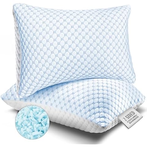 Nestl Cooling Pillows Queen Size Set of 2, Shredded Memory Foam Pillows 2 Pack, Gel Infused Cool Foam Pillow, Adjustable Pillow for Sleeping, Breathable Cooling Pillow, Washable Cool Bed Pillow Cover Cover