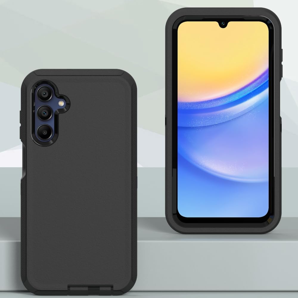 case for galaxy a15, heavy-duty tough rugged shockproof drop protective cover cases for samsung galaxy a15, black a15 black+black