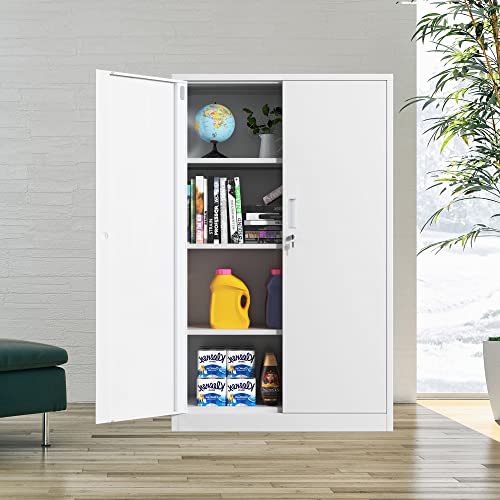Jinkur Metal Storage Cabinet With Locking Doors And 3 Adjustable Shelves, 53.5-Inch Lockable Storage Cabinets For Home Office Garage Kitchen Pantry (White) #TOP5