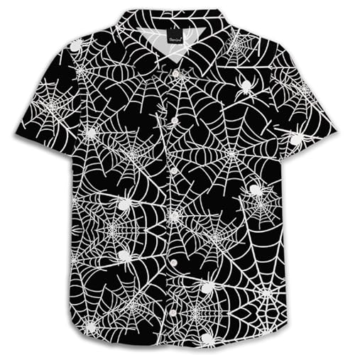 Image of Remimi Unisex Kids Halloween Shirt Boys Pumpkin Ghost Shirts Hawaii Button Up Tops 5-14 Years