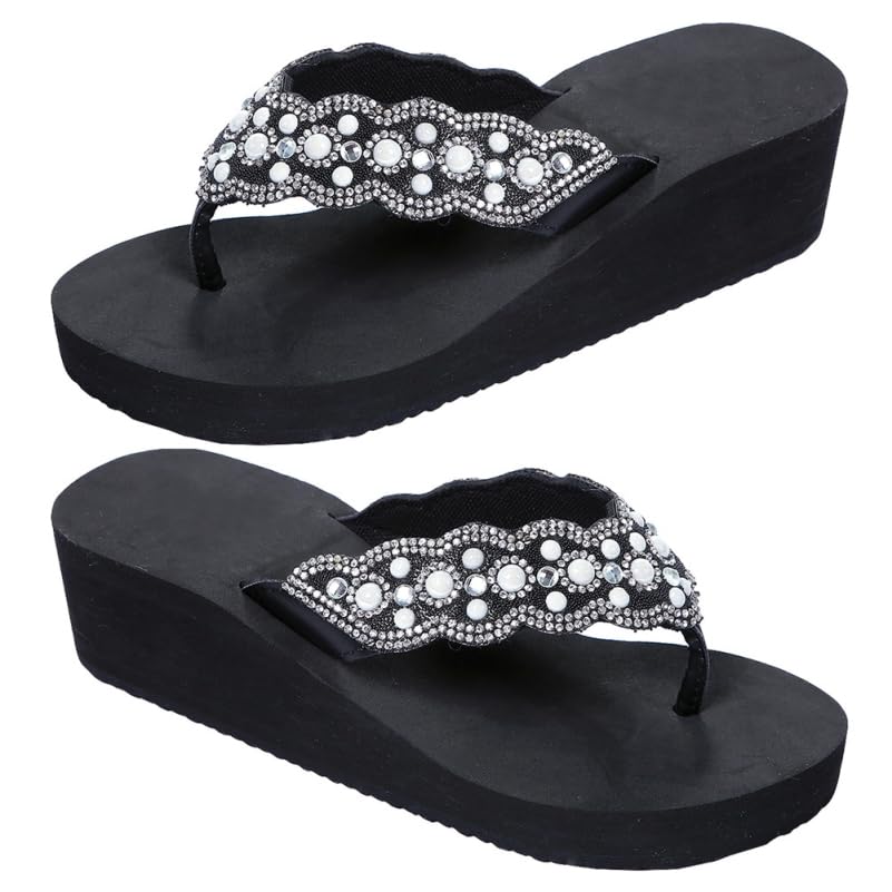 Holibanna Womens Open Toe Shining Wedge Sandal Slip-On Beach Travel Indoor Outdoor Slipper
