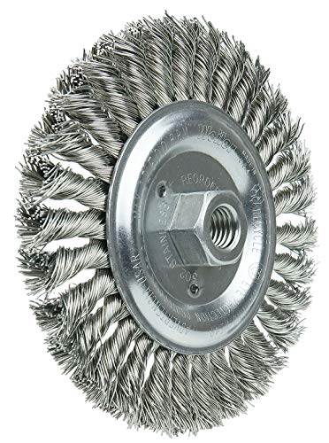 Image of Weiler 08926 Roughneck Jr. 6 inch Filler Pass Weld Cleaning Brush, .023 inch Stainless Steel Wire Fill, 5 /8 inch-11 UNC Nut, Made in The USA (Pack of 5)