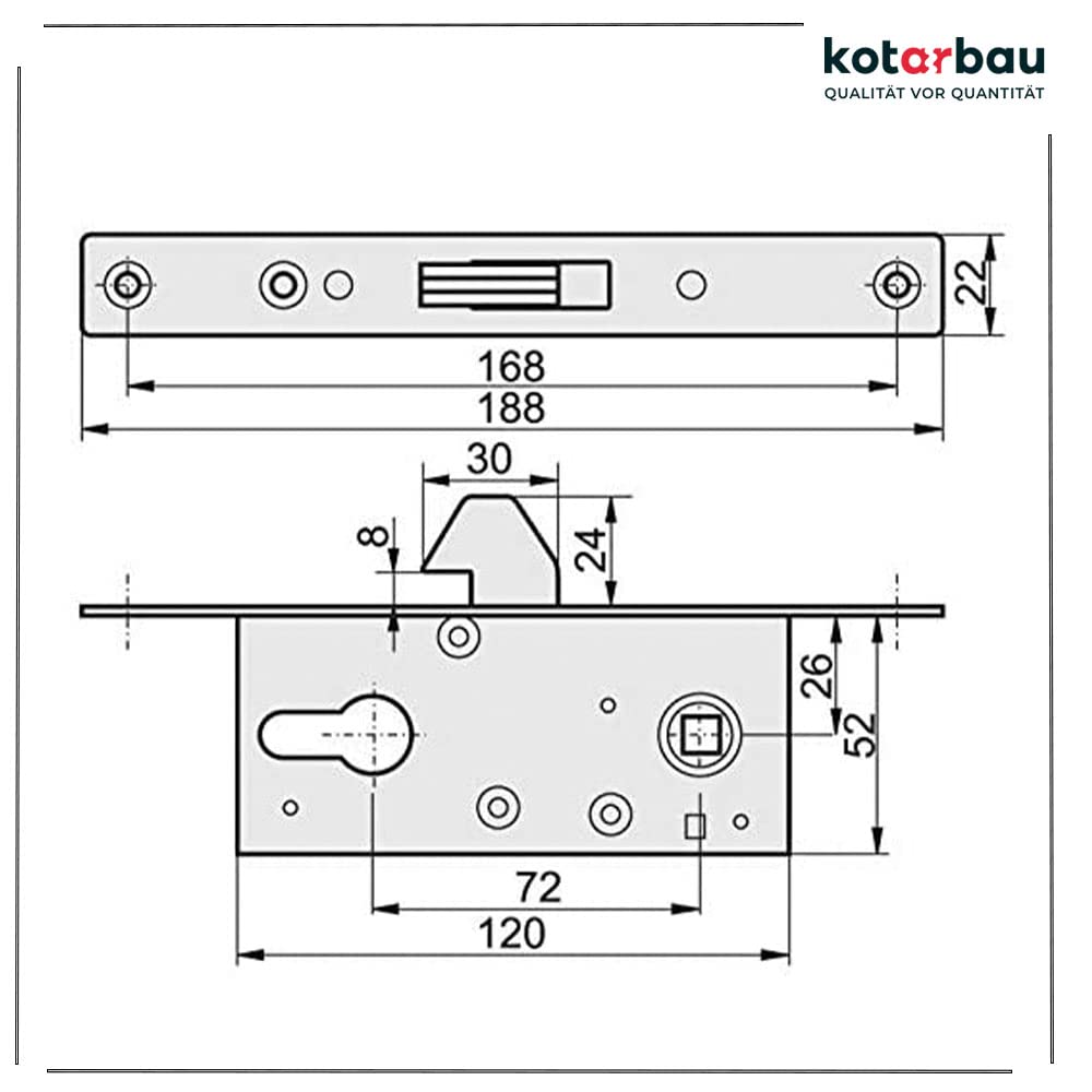 KOTARBAU® Cerradura para embutir para bombín, Cerraduras para Puertas correderas H-60, Cerradura de Gancho, Cerradura de Acero INOX, Cerrojo Pico de Loro en Acero, Herraje de Seguridad para Puertas