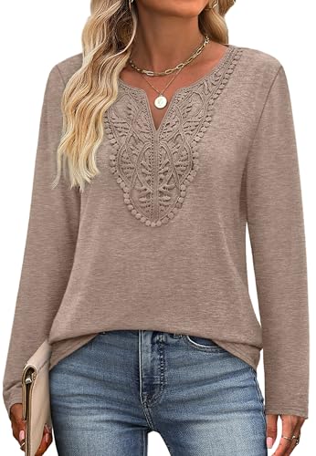 Image of XIEERDUO Boho Tops for Women Blouses Dressy Casual V Neck Long Sleeve Shirts Fall Outfits Trendy Vacation Clothes