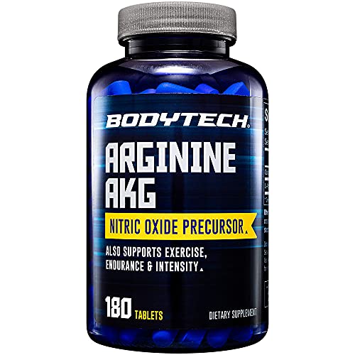 BodyTech Arginine AKG (Arginine Alpha Ketoglutarate) 3000 MG Nitric Oxide Precursor, 60 Servings (180 Tablets)