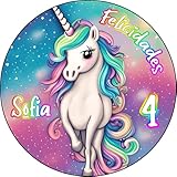 MDA Foto Comestible, OBLEA o Papel de AZÚCAR, UNICORNIO, Personalizada Foto con Texto, Foto Comestibles para Tartas, Varios Tamaños. Disco 3
