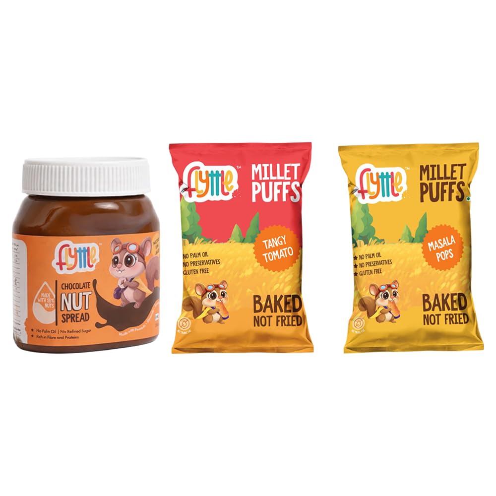 FLYTTLE Combo Chocolate Nut Spread with Millet Puff Tangy Tomato & Masala Pop Savory Snack Pack Ready to Eat Snack Combo for Daily Munching Sweet & Spiced Flavor Selection-image-7