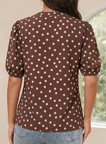 Image of Dokotoo Womens Blouses V Neck Puff Short Sleeve Business Casual Tops