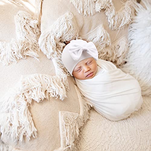 Image of AQOKKA Baby Swaddle Blankets with Bow Hat Mittens Set Infant Receiving Blankets Swaddles for Newborns Unisex Toddler Swaddle Wrap Sets for Baby Girls Boys Nursery Warm Shower Gift