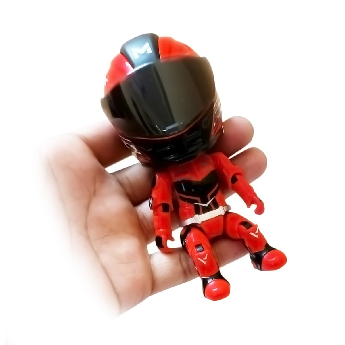 Bike Helmet Metal Mini Figure, Die-Cast Transforming Action Figure, Placeable Over Racing Bike Toy (Red)-picture-17
