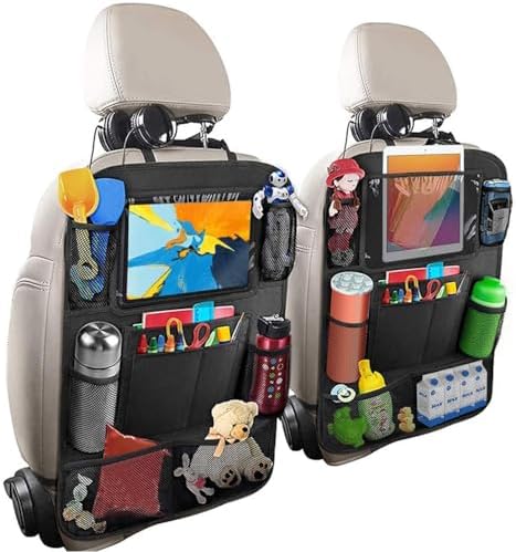 Fotgear 2 Pack Car Organizer Backseat, Car Back Seat Organizer Protector with 9 Storage Pockets 10" Tablet Holder, Waterproof Back of Seat Car Storage Organizer Kick Mats for Kids Baby