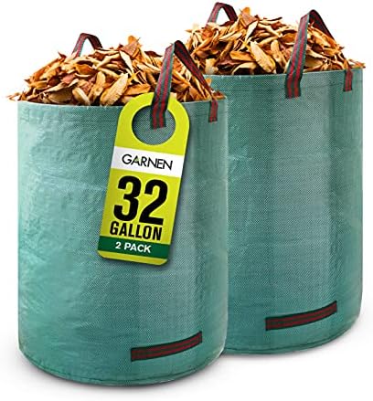 Garnen 32 Gallon Garden Waste Bags (2 Pack), Heavy Duty Reusable/Collapsible Leaf Basket Bags with 4 Reinforced Handles for Lawn Yard Pool Plant Trash Trimming Gardening Containers