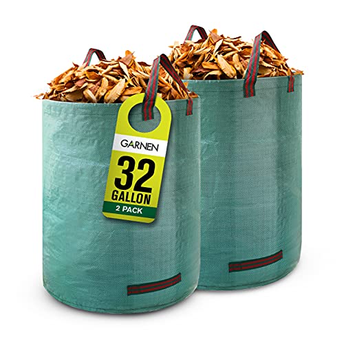 Garnen 32 Gallon Garden Waste Bags (2 Pack), Heavy Duty Reusable/Collapsible Leaf Basket Bags With 4 Reinforced Handles For Lawn Yard Pool Plant Trash Trimming Gardening Containers #TOP11