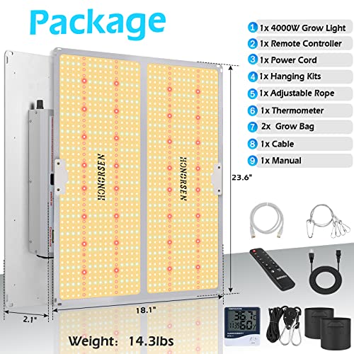 Honorsen 4000W Led Grow Light Full Spectrum 5X5Ft Coverage Remote Control Dimmable Grow Lamps With Timer Plant Light For Hydroponic Indoor Plants Veg And Flower (1276Pcs Leds) #TOP6