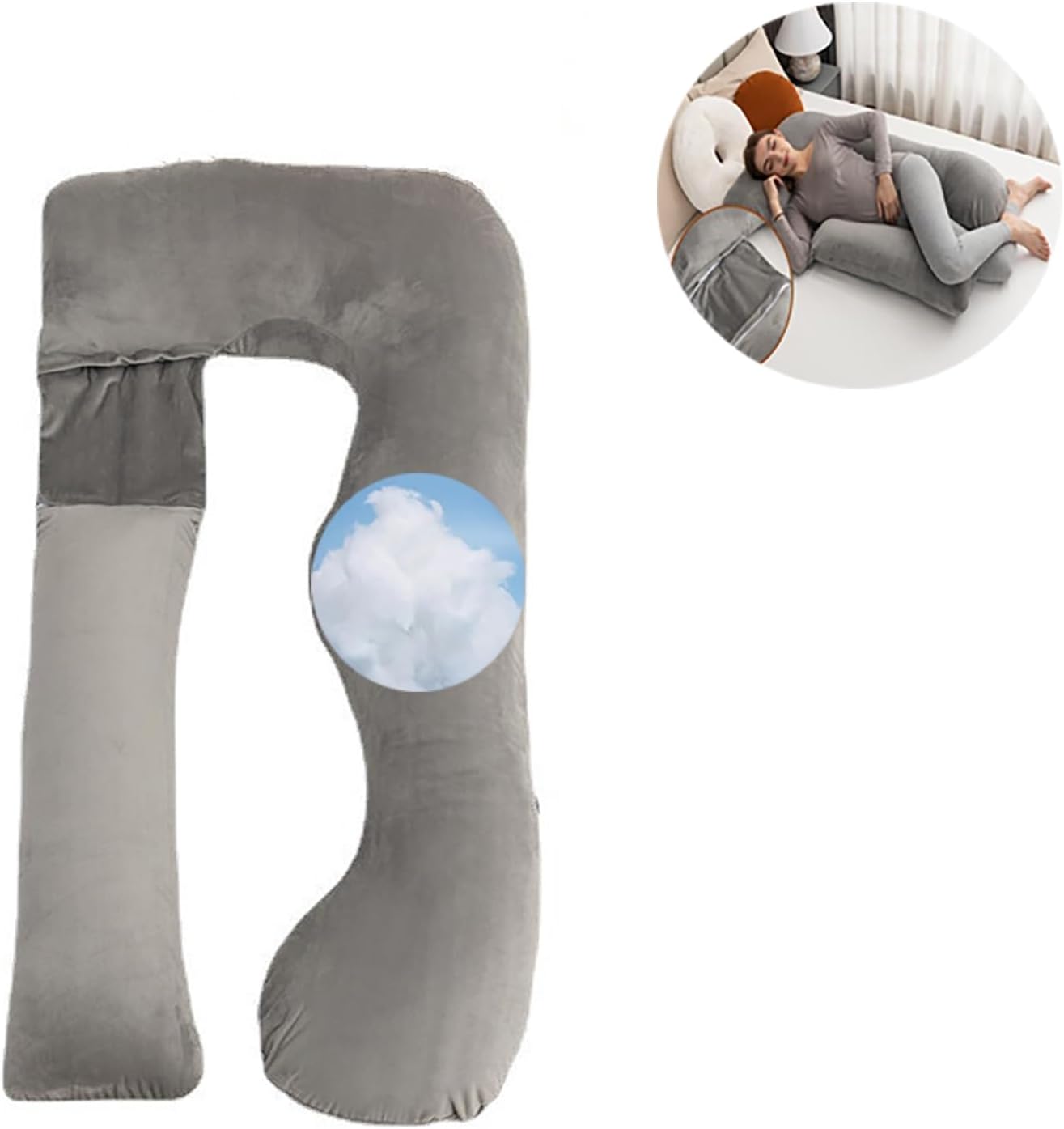 Body Pillow , Body Pillow for Pregnant Women, Gray U -Shaped Full Body Pillow and Maternity Support - Support for Pregnant Women's Back, Waist, Legs, and Stomach, Pregnancy Hug (147x77x18cm)