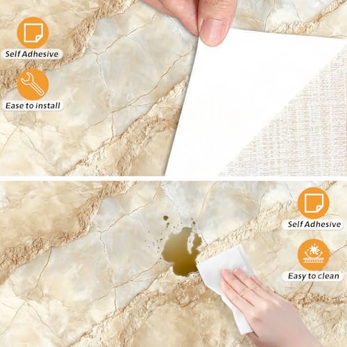 Image of Nuxovilar Beige Stone Marble Wallpaper Peel Stick Vinyl 15.75x39.37