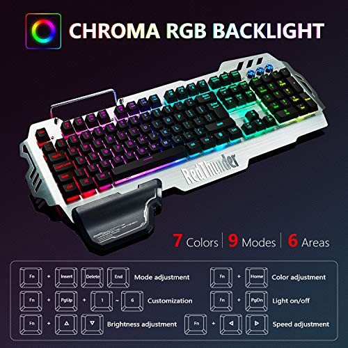 RedThunder K900 Gaming Keyboard, RGB Backlit Semi-Mechanical with Wrist Rest, Water-Resistant USB Wired Hybrid Ergonomic, Teclado Gamer for Desktop Computer PC Mac PS4 - Image 4