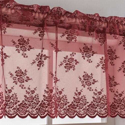 Burgundy Floral Lace Valance