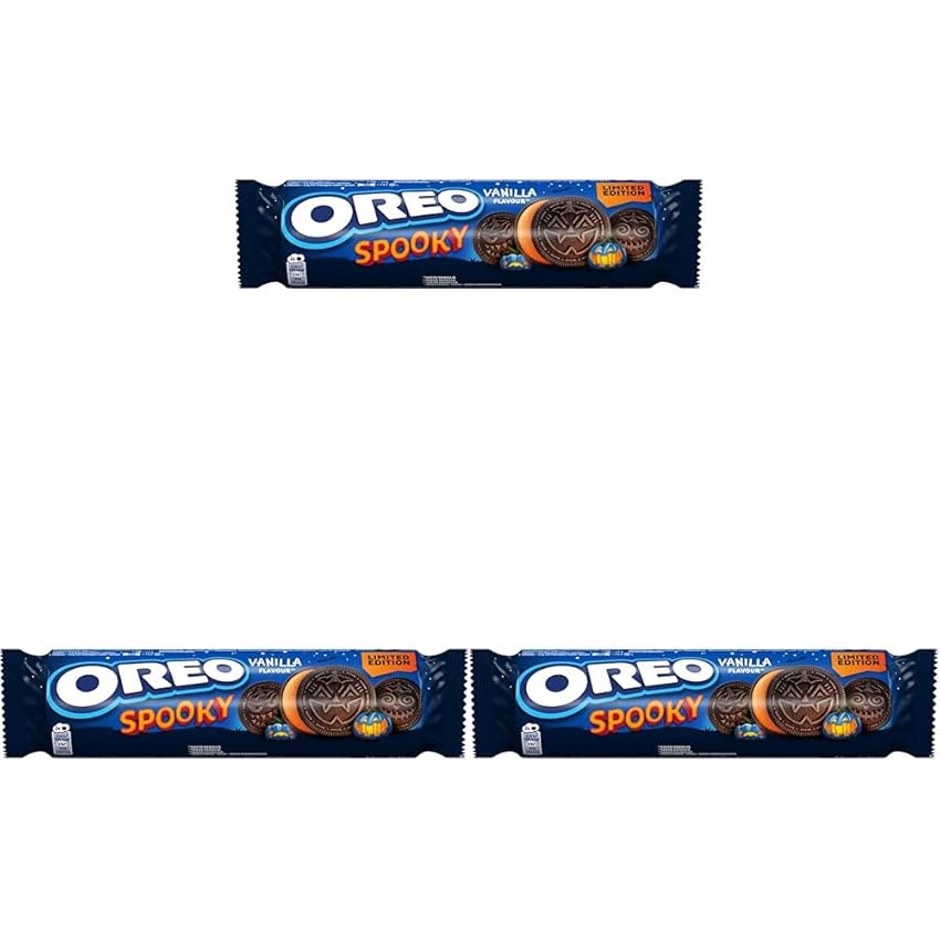 Oreo Spooky, Biscotti al Cacao Ripieni di Crema al Gusto Vaniglia, Edizione Speciale Halloween, 154g (Confezione da 3)