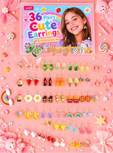 LUYI 36 Pairs Cute Earrings for Women, Aesthetic Resin Dangle Jewelry Gift - image 5