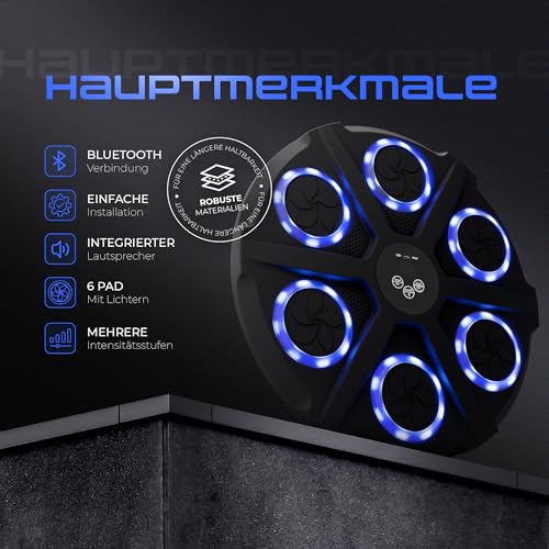 Ezero Smart Music Boxing Machine 12 Stufen, Bluetooth mit Boxhandschuhe, Springseil Boxen, Handtuch, Fitnessbänder und Tragetasche - Boxautomat mit Boxing Gloves - Boxmaschine mit Musik - Musikboxen