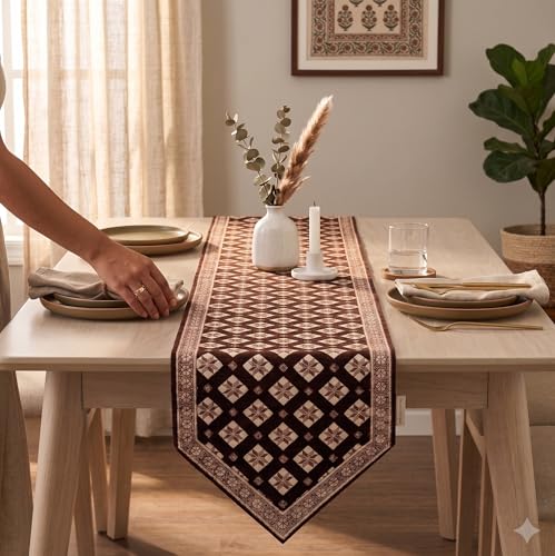 Image of Premium Dining Table Runner | Washable Farmhouse Style Heat Resistant Table Cover for 4 & 6 Seater | Elegant Home & Coffee Table Decor | Soft Viscose Rayon & Cotton | 13x72 Inch | Coffee