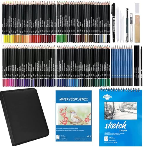 Image of Corslet 146 Pc Artist Drawing Pencils Color Pencil Set with A5 Sketch Book Art set Shading Sketch Colours Graphite Colour Sketching Pencils Children Adult