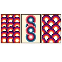 SIGNWIN Framed Canvas Wall Art Abstract Linked Red and Blue Gradient Color Circles Geometric Patterns Illustrations Minimalism Modern Colorful for Living Room, Bedroom, Office - 16