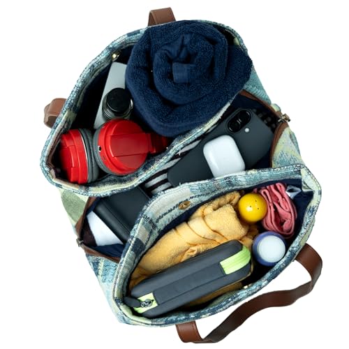 Image of maisha by Esha Stylish Cotton Jacquard Tote Bag for Women - Handcrafted Travel Handbag, Cabin & Overnight Bag | Spacious Multi-Purpose Bag with 3 Compartments