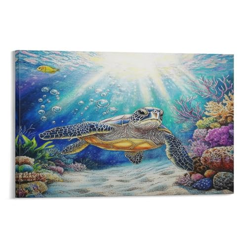 Tableau tortue de mer 30x45cm pour habiller un mur vide de salon
