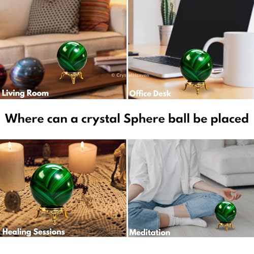 Image of Certified Crystal Malachite Ball for Meditation - Premium Crystal Vastu Items for Home and Feng Shui Items for Good Luck - Ideal for Pooja Supplies and Spiritual Practices (2 Inch)