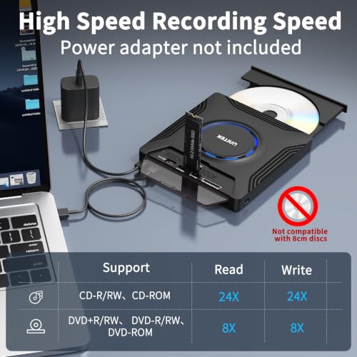 Image of Unitek External CD DVD Drive, Portable Laptop Optical Disc Burner with M.2