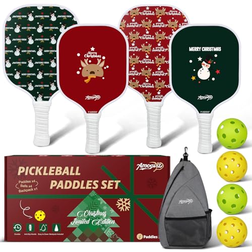 Amoswiz Family Fiberglass Pickleball Paddle Set of 4