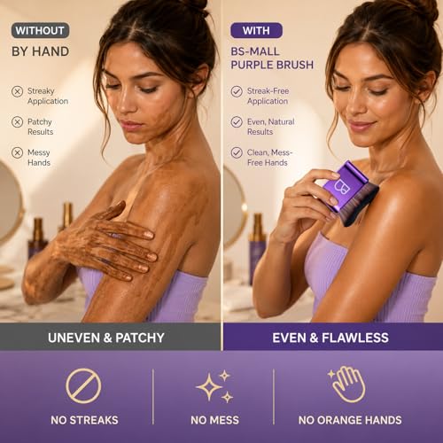 Image of BS-MALL Self Tanning Body Brush Makeup Brushes Set of 2 - Multi-Purpose Body Brush & Ultra-Soft Synthetic Bristles, Perfect for Face & Body Application & Travel & Daily Use (Bright Purple)