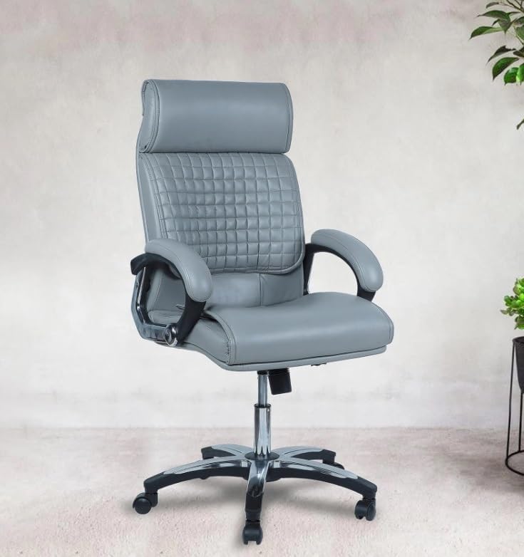 Image of High - Back Leatherette Office Chair | Height Adjustable & Revolving Chair | Executive & Director Chair | Nylon & Wheel Base Top Office Chair in Grey Color - (111011266)