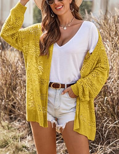 Image of HOTOUCH Lightweight Crochet Cardigan for Women Long Sleeve Open Front Knit Oversized Cardigans Sweaters