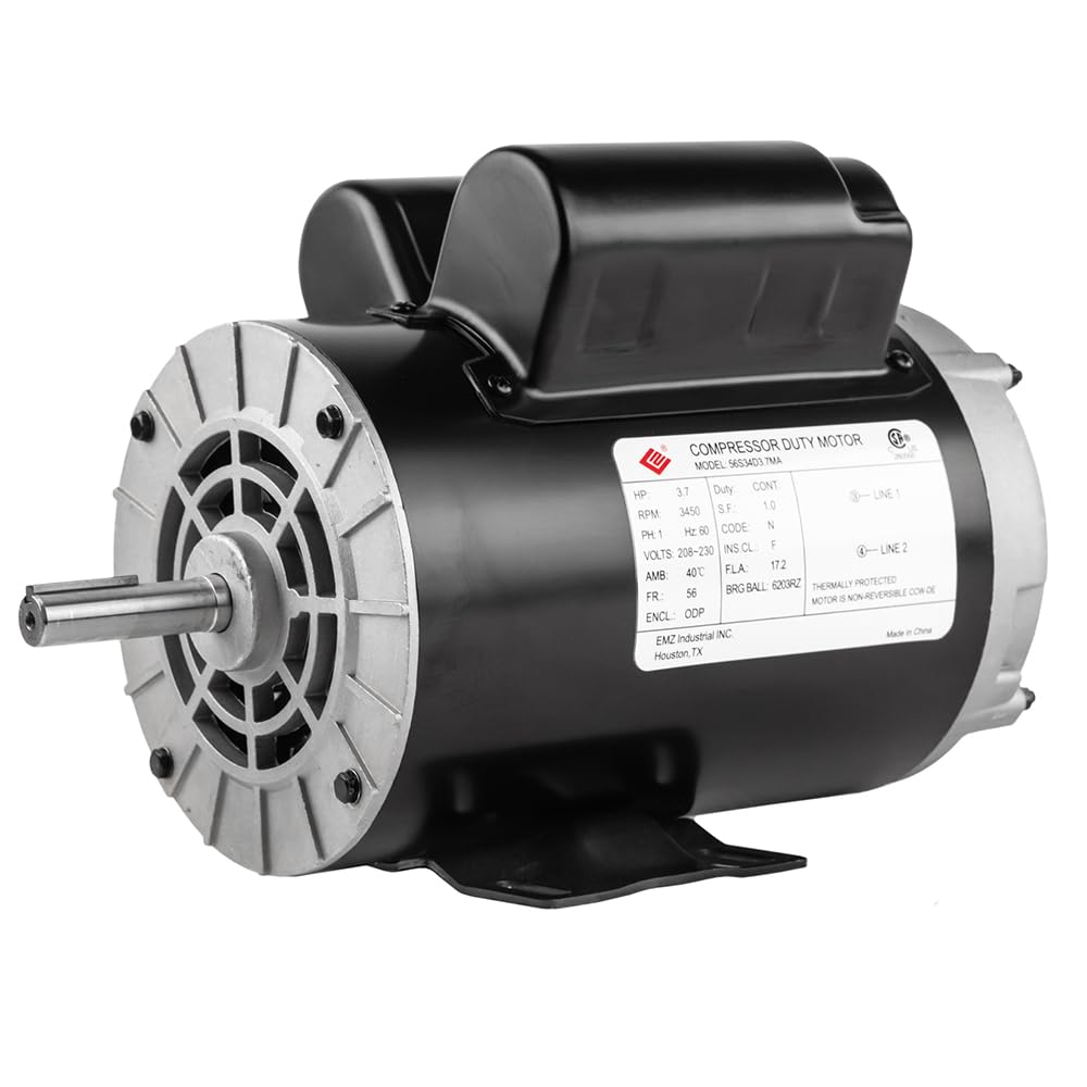 3.7 HP 3450 RPM, 56 Frame, 230V, 17.2Amp, 5/8" Shaft, Single Phase NEMA Air Compressor Motor
