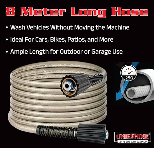 Image of Pressure Washer Hose Pipe, 3500 PSI High Pressure Washer Hose, Molded Durable Pipe Compatible with Starq, Vantro, Aimex, Gaocheng, Agaro, Shakti (8MTR NYLON)