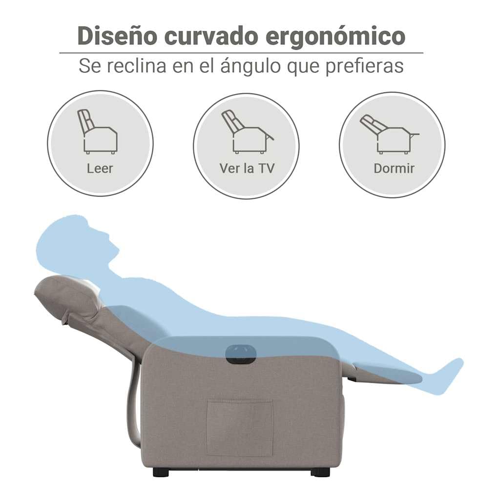 vidaXL Sillón Eléctrico Reclinable Elevable, Silla con Respaldo Reposabrazos, Sillón de Relax Descanso, Asiento Ajustable, Tela Gris Taupe
