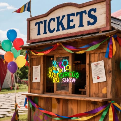 Image of Lucunstar Monkey Neon Sign LED Circus Sign with Clown and Balloons for Theme Park LED Carnival Decor for Play Restaurant College Room Neon Light Animal Gifts for Circus Fans Teens
