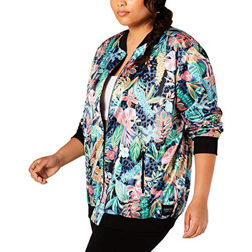 Calvin Klein Performance Womens Plus Floral Bomber Jacket Blue 2X