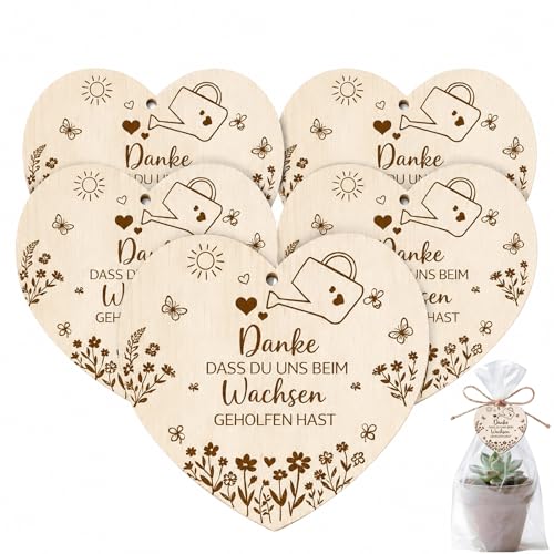6 Stück Holzanhänger Danke dass du mir beim wachsen geholfen hast Herz Anhänger für Blumentopf Geschenke Abschiedsgeschenk Erzieherin Lehrer Tagesmutter Erzieherin Geschenk Dekoration