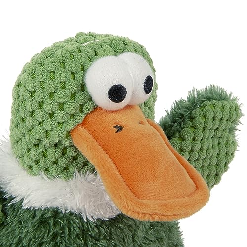 Image of goDog Checkers Sitting Duck Squeaky Plush Dog Toy, Chew Guard Technology - Green, Large