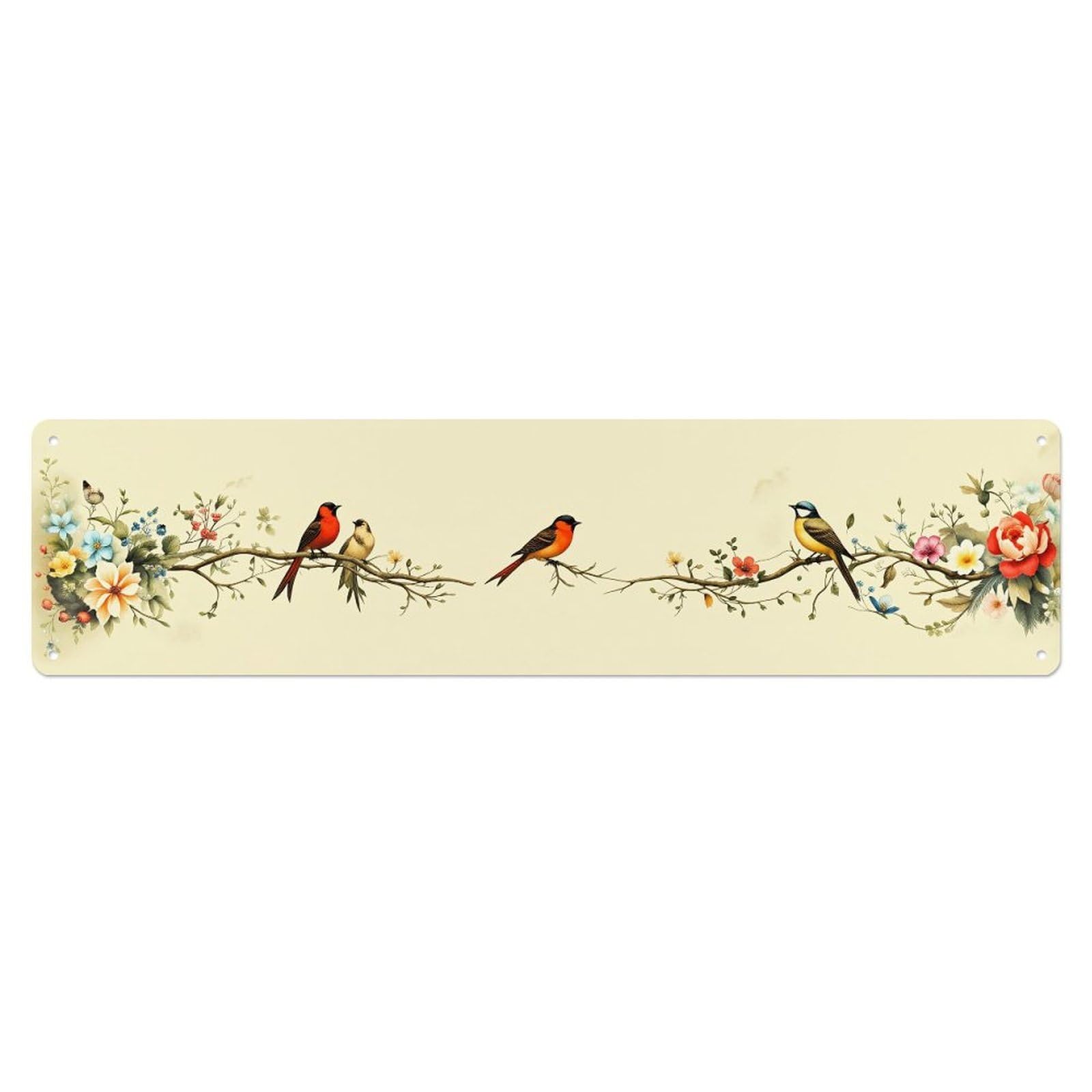 Birds On Floral Branches Pattern Metal Tin Sign Plaque