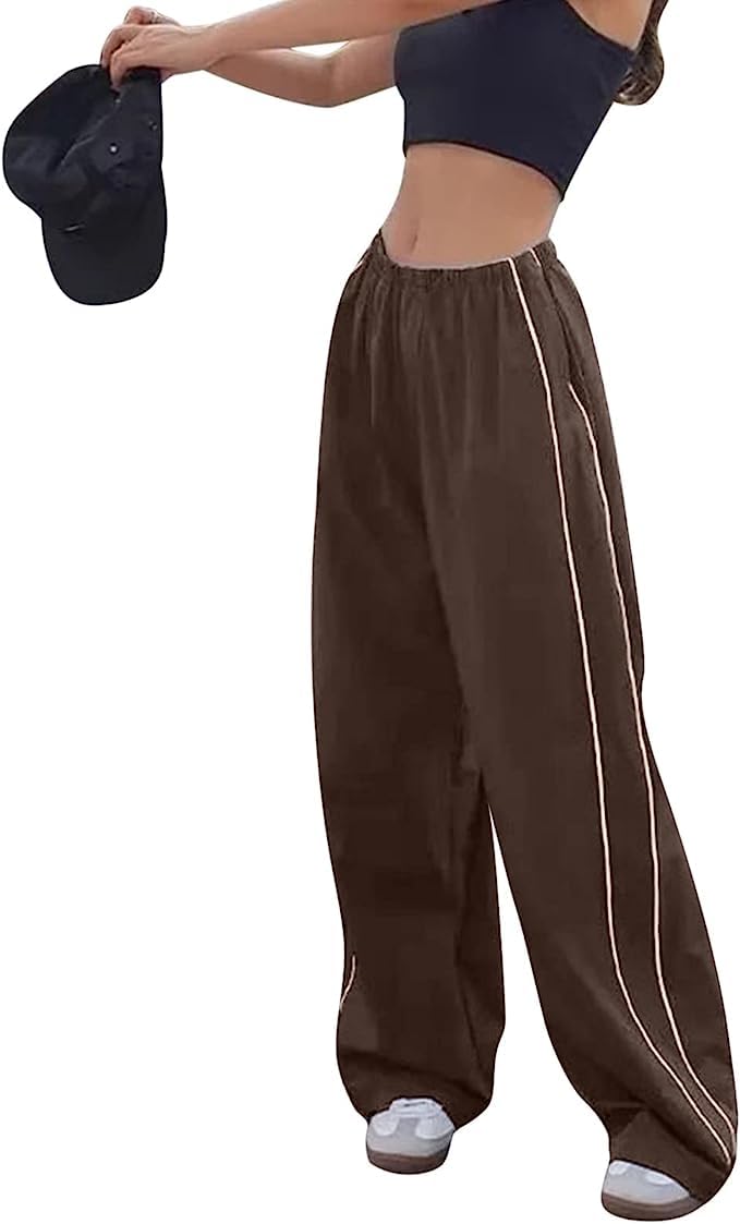 Odizli Pantalones de chándal para mujer, cintura alta, Y2K, holgados, con bolsillos