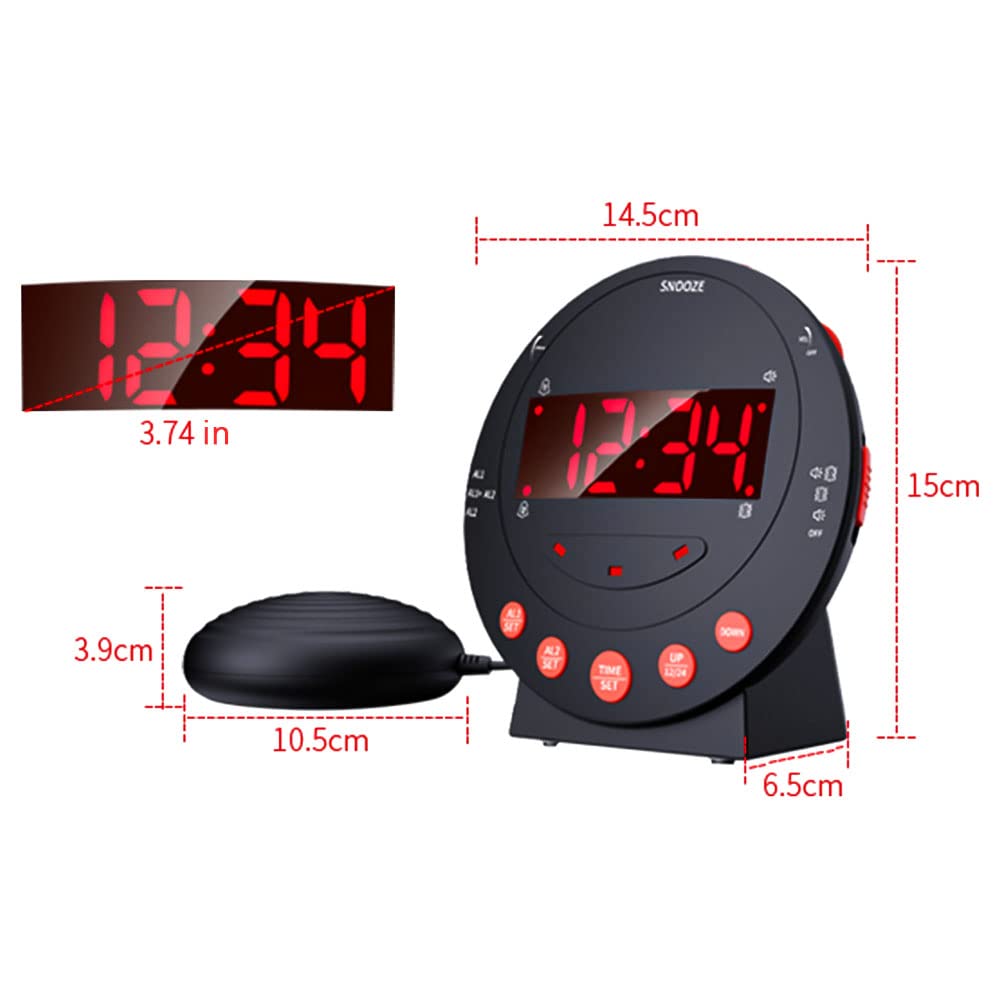 Tnfeeon Reloj Despertador Digital, Reloj Despertador ABS Ruidoso con Agitador de Cama, Pantalla LED, Puertos USB Duales, Brillo Ajustable, Alarma Dual, Repetición para Personas Que Duermen Mucho,